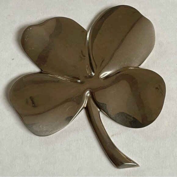 4 Leaf Clover Paperweight 24 Karat Gold Plate Engraved G 48  Silver Tone Decor - Picture 1 of 7
